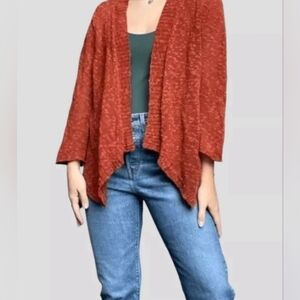 EILEEN FISHER Size Small Boho Rust Orange Linen Open Waterfall Cardigan Sweater